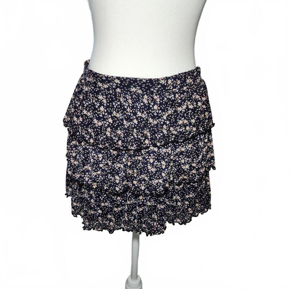 Kirious Women's Tiered Floral Skirt Size L Navy